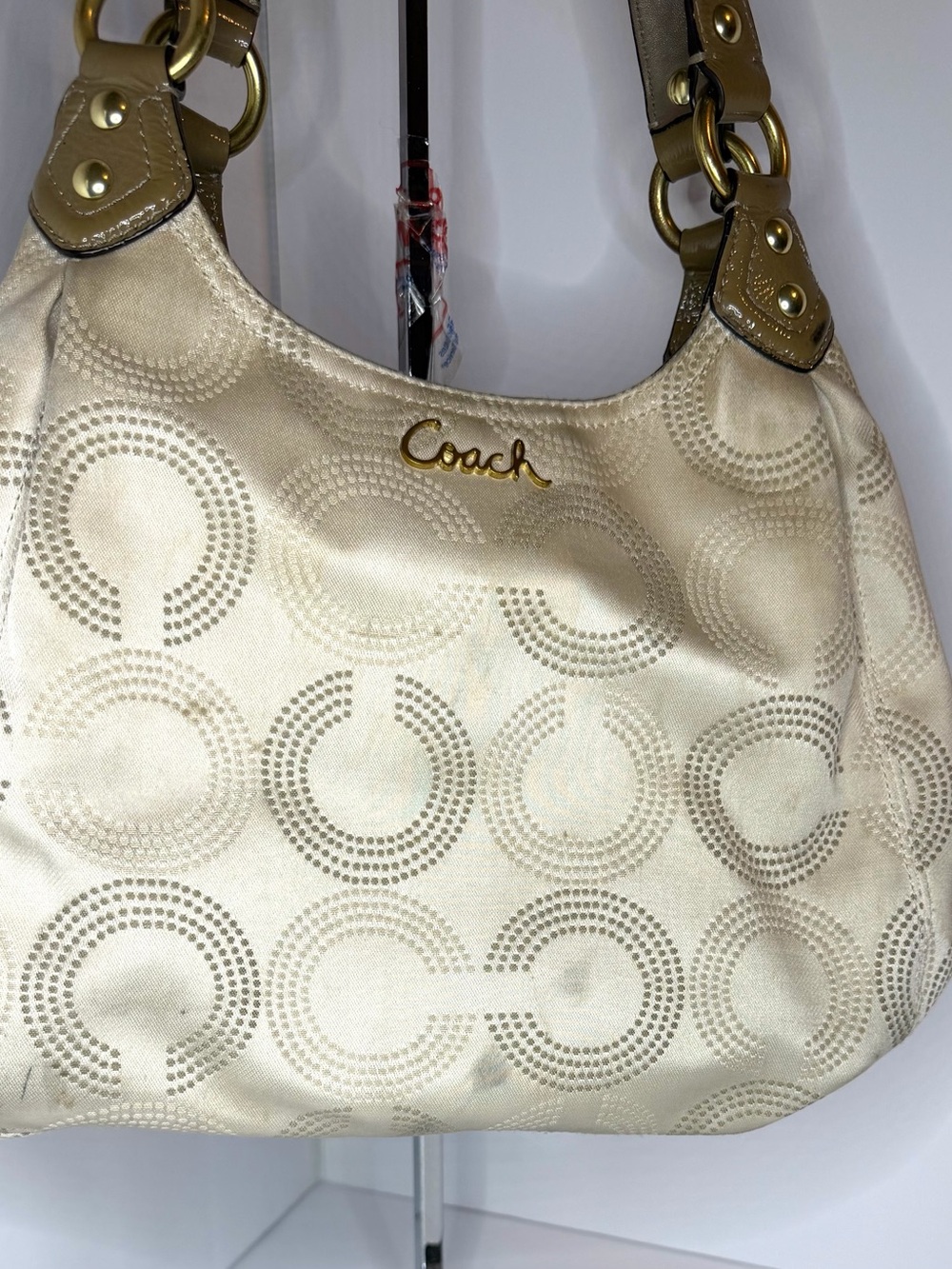 Coach Cream and Tan Signature Shoulder Hobo
